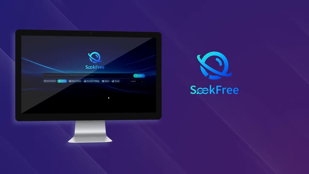 Monitor met het SeekFree-startscherm en de zoekbalk